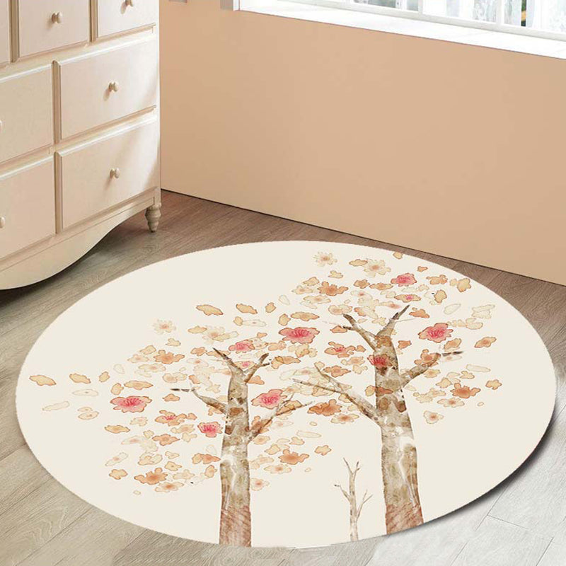 Lisslune | Casual Kids Rug in Ivory Botanical Tree Pattern Rug Polyester Pet-Friendly Rug for the Children's Room