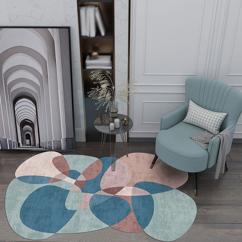 Lisslune | Novelty Living Room irregular rug in gray and blue color block print rug polyester non-slip backing area rug