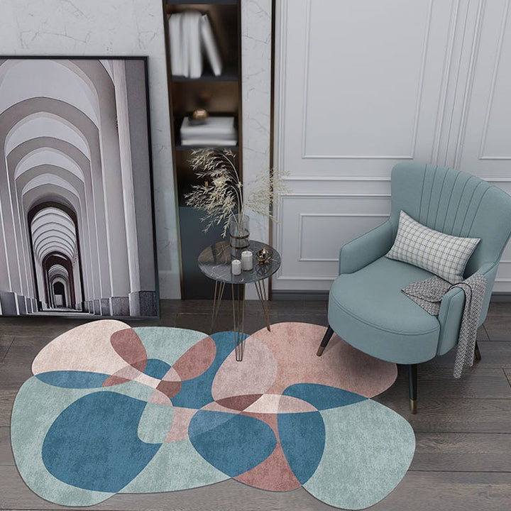 Lisslune | Novelty Living Room irregular rug in gray and blue color block print rug polyester non-slip backing area rug