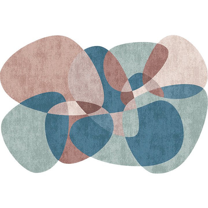Lisslune | Novelty Living Room irregular rug in gray and blue color block print rug polyester non-slip backing area rug