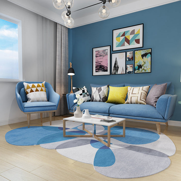 Lisslune | Novelty Living Room irregular rug in gray and blue color block print rug polyester non-slip backing area rug