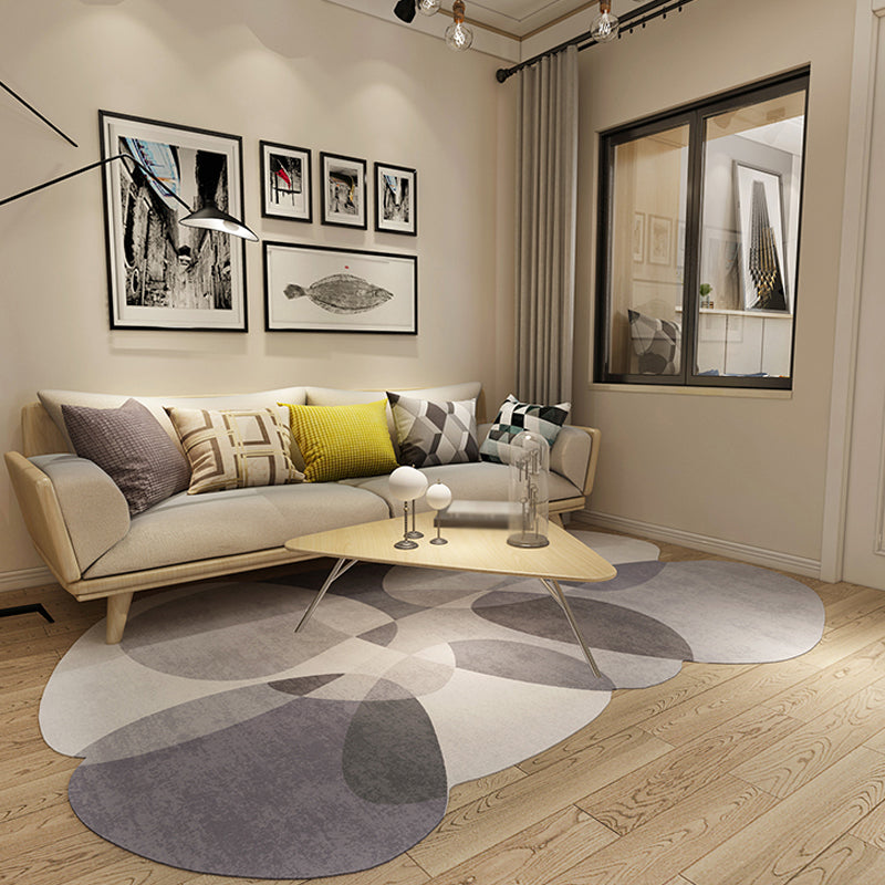 Lisslune | Novelty Living Room irregular rug in gray and blue color block print rug polyester non-slip backing area rug