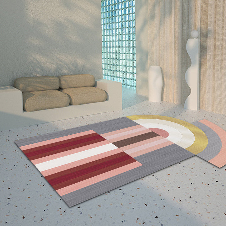 Lisslune | Red and Gray Irregular Carpet Bedroom Novelty Color Block Pattern Area Rug Polyester Non-Slip Backing Rug