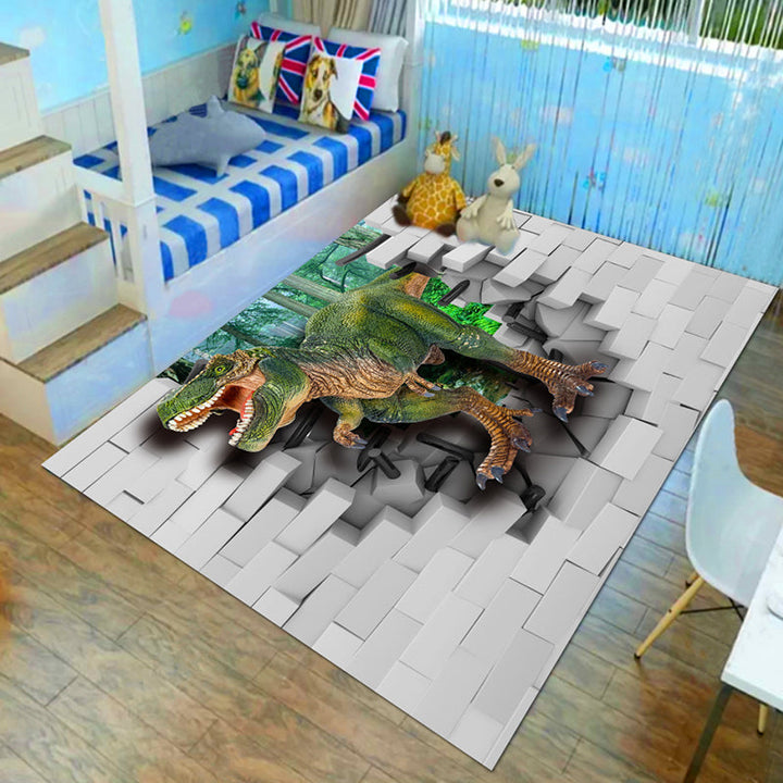 Lisslune | Children’s children's room carpet in brown and green animal lion elephant deer print carpet polyester non-slip carpet