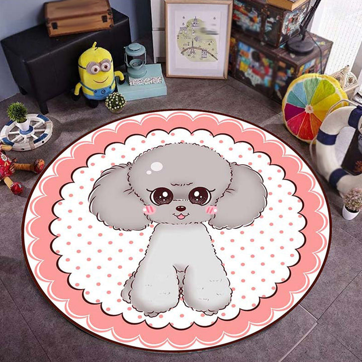 Lisslune | Pink and Red Kids Room Carpet Animal Dog Pattern Area Rug Polyester Non-Slip Back Rug