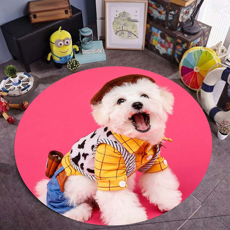 Lisslune | Pink and Red Kids Room Carpet Animal Dog Pattern Area Rug Polyester Non-Slip Back Rug
