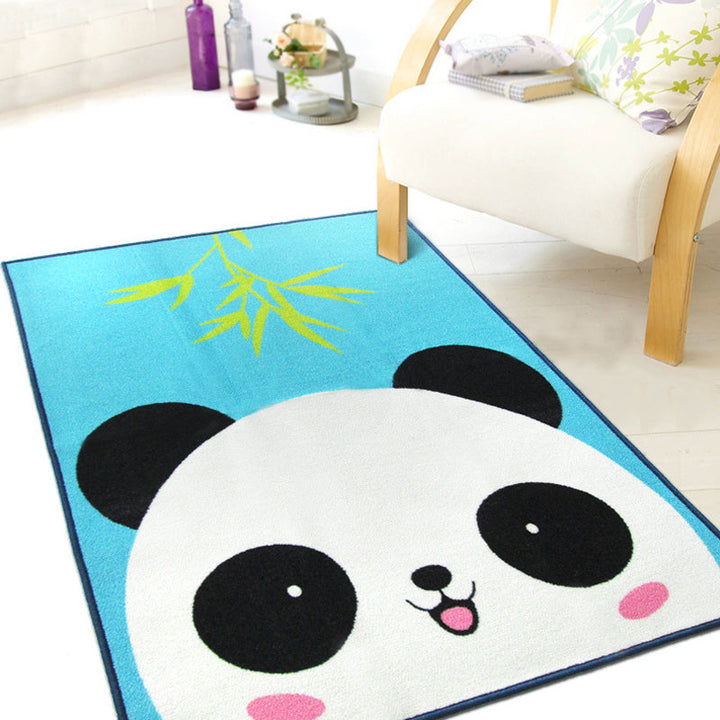 Lisslune | Cute Kids Rug in Green and Blue Animals Lion Panda Penguin Pattern Rug Polyester Non-Slip Carpet for Children's Room