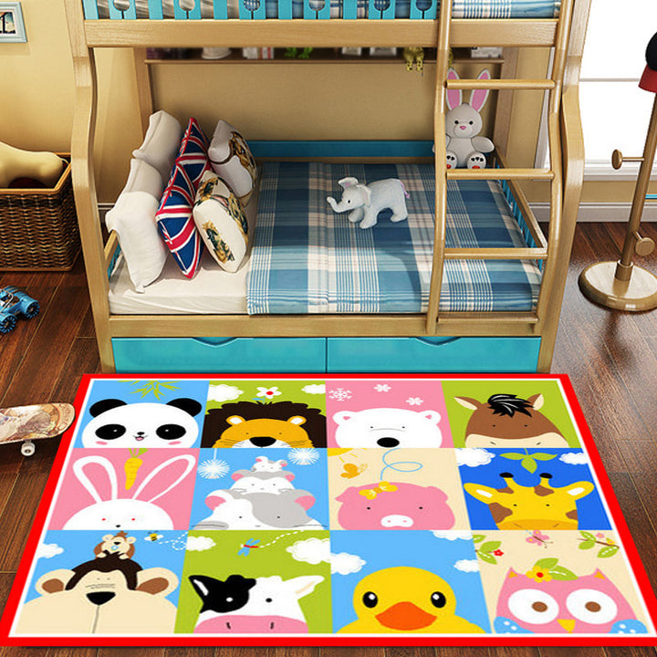 Lisslune | Cute Kids Rug in Green and Blue Animals Lion Panda Penguin Pattern Rug Polyester Non-Slip Carpet for Children's Room