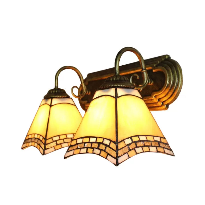 Lisslune | 2 Light Pyramid Wall Light with Gooseneck Mission Style Stained Glass Wall Lamp