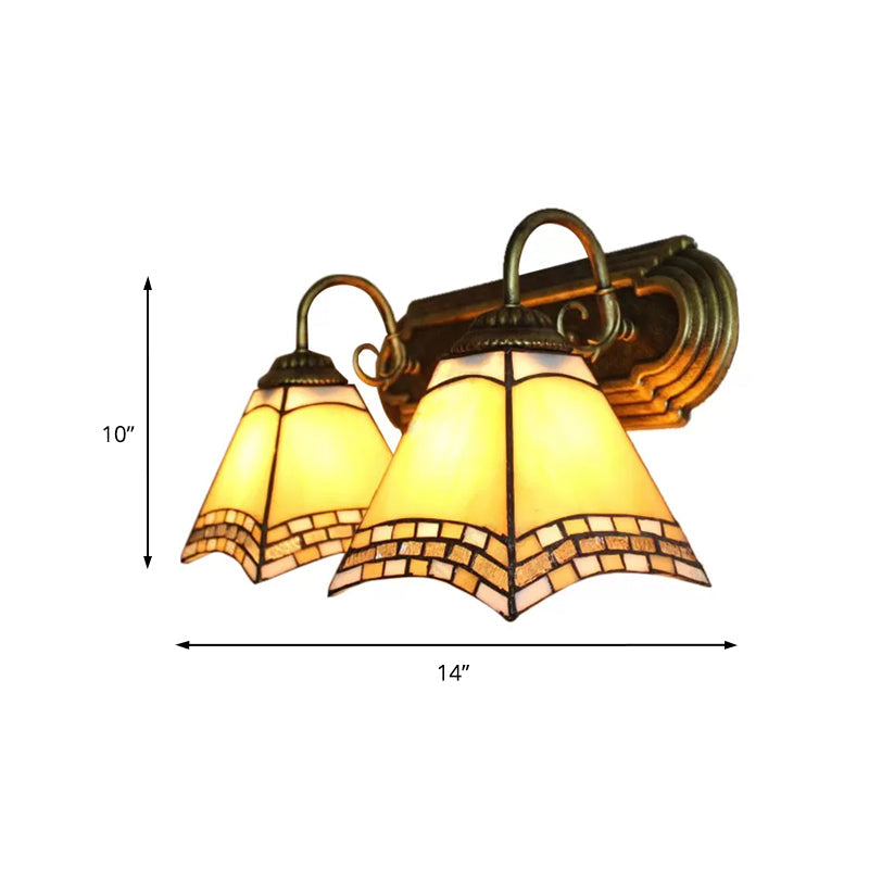 Lisslune | 2 Light Pyramid Wall Light with Gooseneck Mission Style Stained Glass Wall Lamp