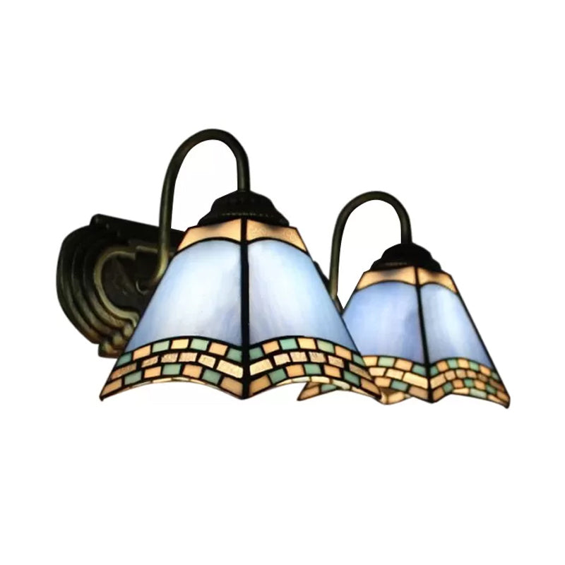 Lisslune | 2 Light Pyramid Wall Light with Gooseneck Mission Style Stained Glass Wall Lamp