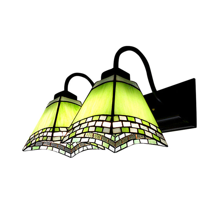 Lisslune | 2 Light Pyramid Wall Light with Gooseneck Mission Style Stained Glass Wall Lamp
