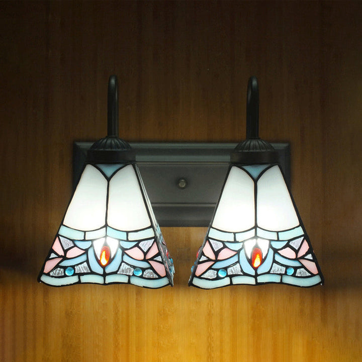 Lisslune | Pyramid Polished Glass Wall Lamp Tiffany 2 Heads Black/Brass/Bronze Wall Mount Light Fixture