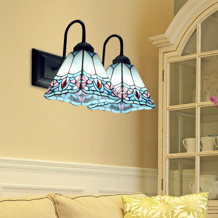 Lisslune | Pyramid Polished Glass Wall Lamp Tiffany 2 Heads Black/Brass/Bronze Wall Mount Light Fixture