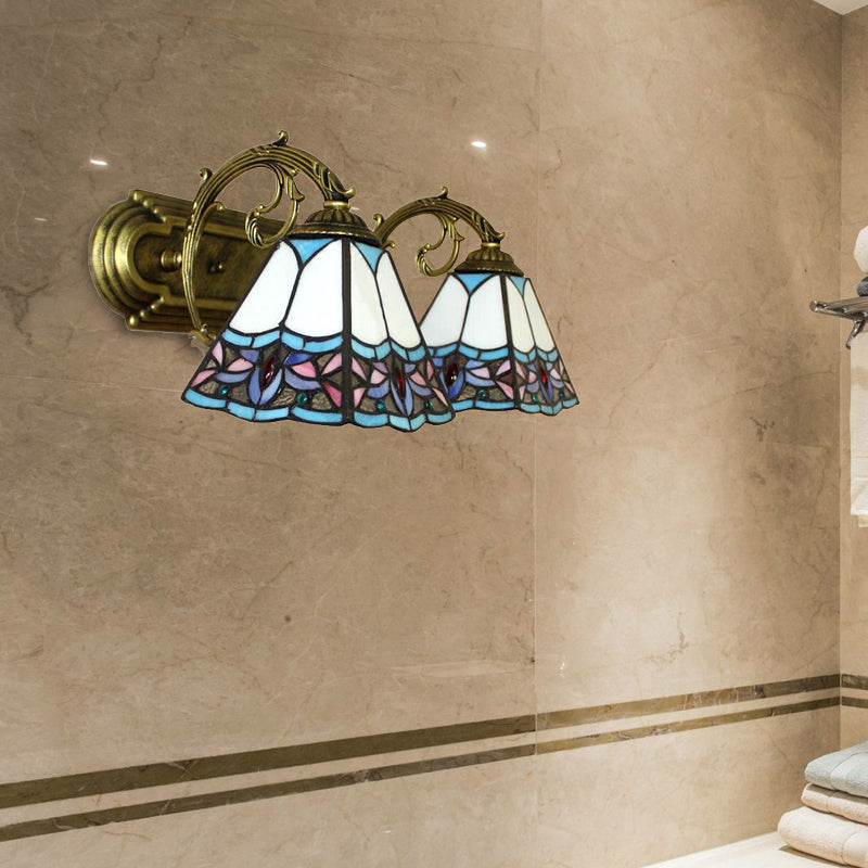 Lisslune | Pyramid Polished Glass Wall Lamp Tiffany 2 Heads Black/Brass/Bronze Wall Mount Light Fixture