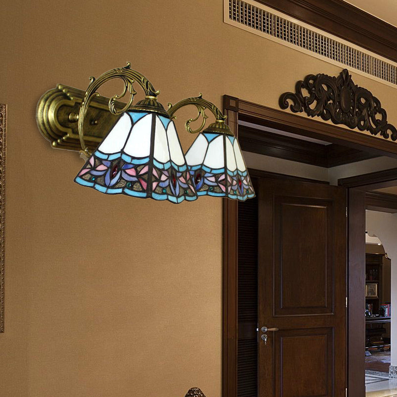 Lisslune | Pyramid Polished Glass Wall Lamp Tiffany 2 Heads Black/Brass/Bronze Wall Mount Light Fixture