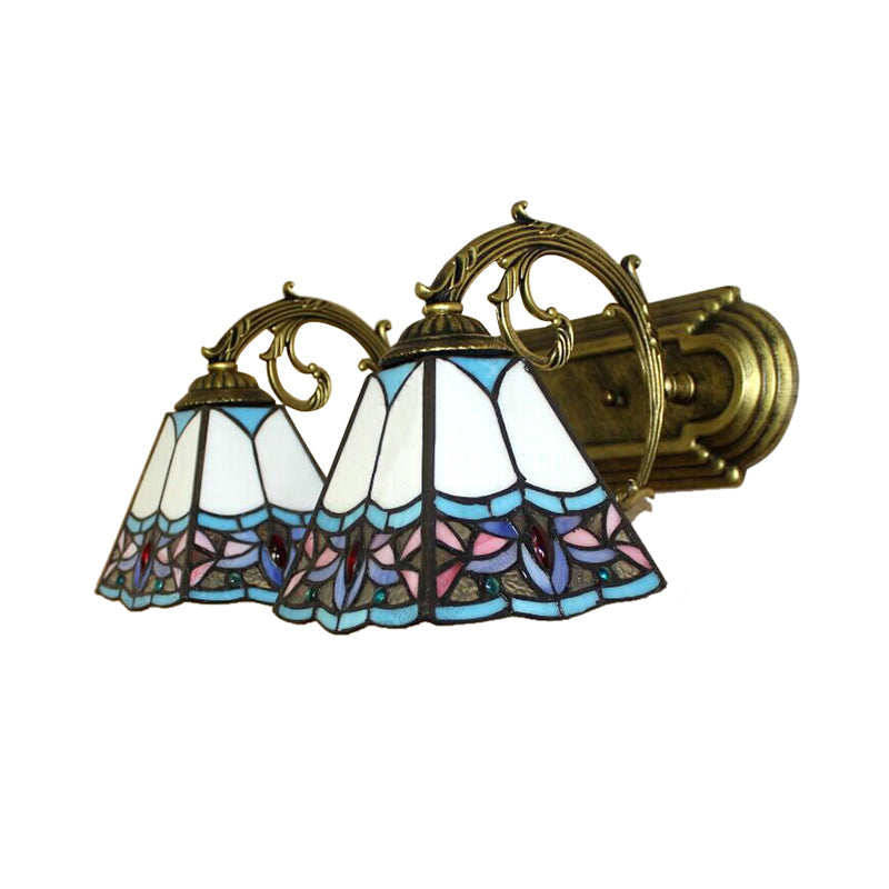 Lisslune | Pyramid Polished Glass Wall Lamp Tiffany 2 Heads Black/Brass/Bronze Wall Mount Light Fixture