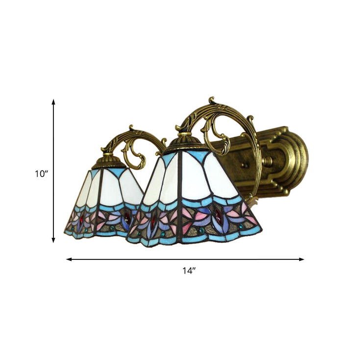 Lisslune | Pyramid Polished Glass Wall Lamp Tiffany 2 Heads Black/Brass/Bronze Wall Mount Light Fixture