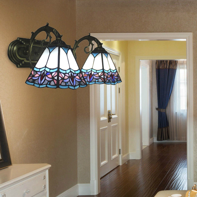 Lisslune | Pyramid Polished Glass Wall Lamp Tiffany 2 Heads Black/Brass/Bronze Wall Mount Light Fixture