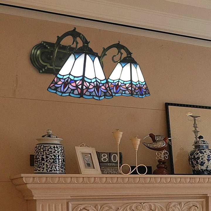 Lisslune | Pyramid Polished Glass Wall Lamp Tiffany 2 Heads Black/Brass/Bronze Wall Mount Light Fixture