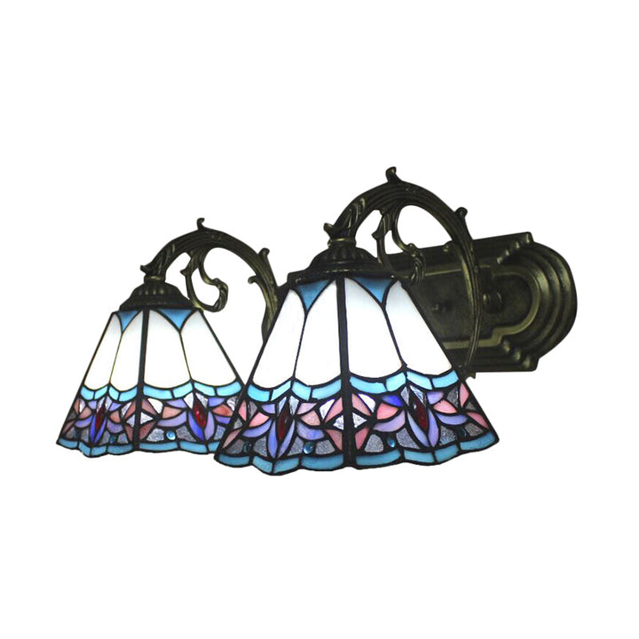 Lisslune | Pyramid Polished Glass Wall Lamp Tiffany 2 Heads Black/Brass/Bronze Wall Mount Light Fixture