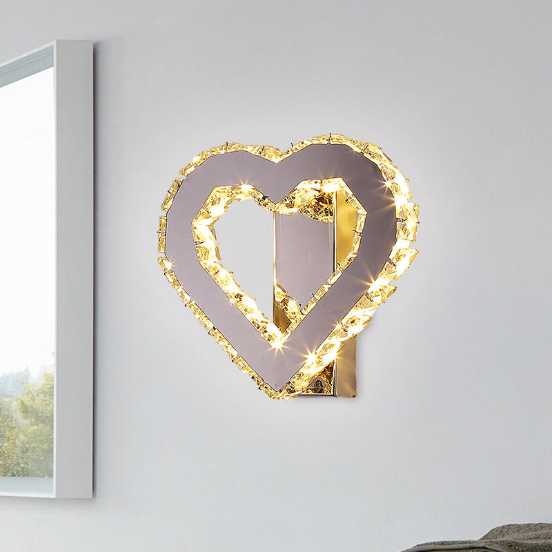 Lisslune | Modern Loving Heart Wall Lamp Faceted Crystal LED Nightstand Wall Lighting in Stainless Steel