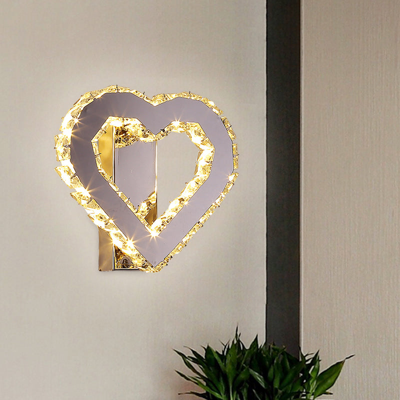 Lisslune | Modern Loving Heart Wall Lamp Faceted Crystal LED Nightstand Wall Lighting in Stainless Steel