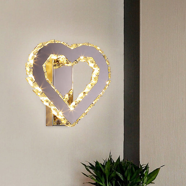 Lisslune | Modern Loving Heart Wall Lamp Faceted Crystal LED Nightstand Wall Lighting in Stainless Steel