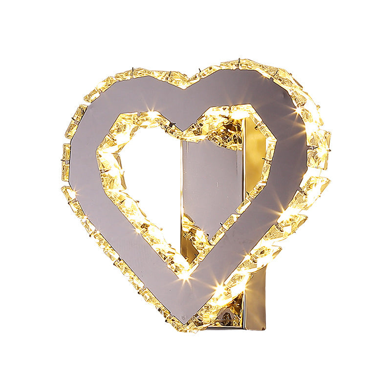 Lisslune | Modern Loving Heart Wall Lamp Faceted Crystal LED Nightstand Wall Lighting in Stainless Steel