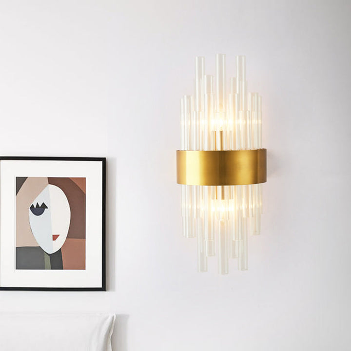 Lisslune | Gold Finish Half Shade Wall Lamp Modern 2 Heads Crystal Tube Wall Lighting Ideas for Hallway