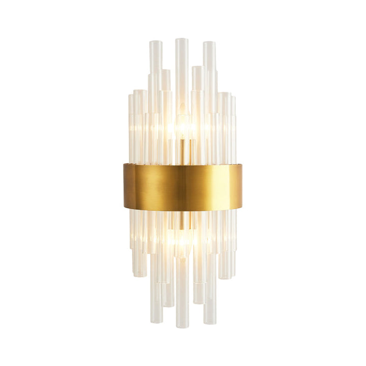 Lisslune | Gold Finish Half Shade Wall Lamp Modern 2 Heads Crystal Tube Wall Lighting Ideas for Hallway