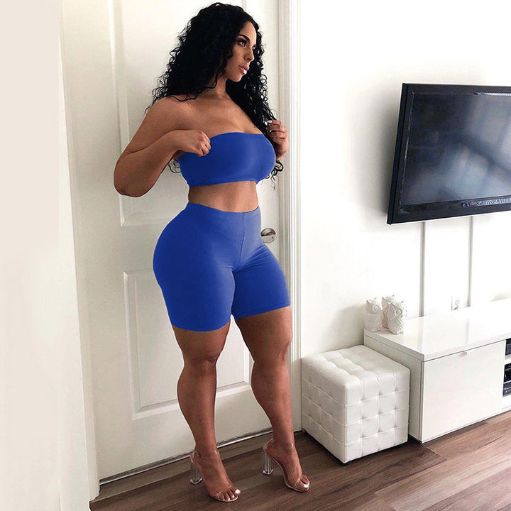 Women's Crop Top and Shorts Set with Elastic Waistband and Figure-Shaping Cut Lisslune