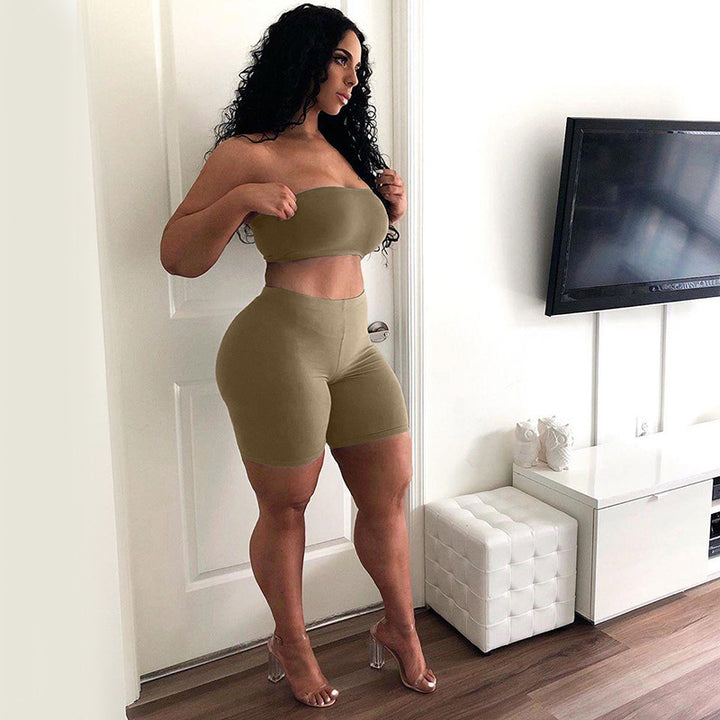 Women's Crop Top and Shorts Set with Elastic Waistband and Figure-Shaping Cut Lisslune