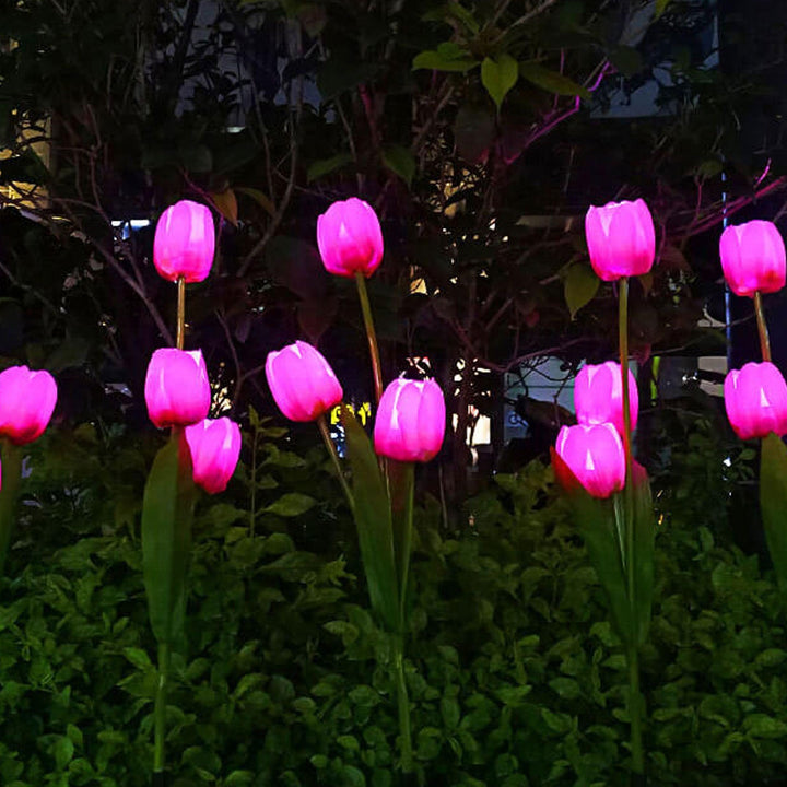 Lisslune | Solar Tulip Lawn Light Outdoor Garden LED Tulip Flower Light Ground Stake Landscape Light