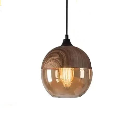 Lisslune | Hand-Blown Glass & Wood Pendant Light Adjustable