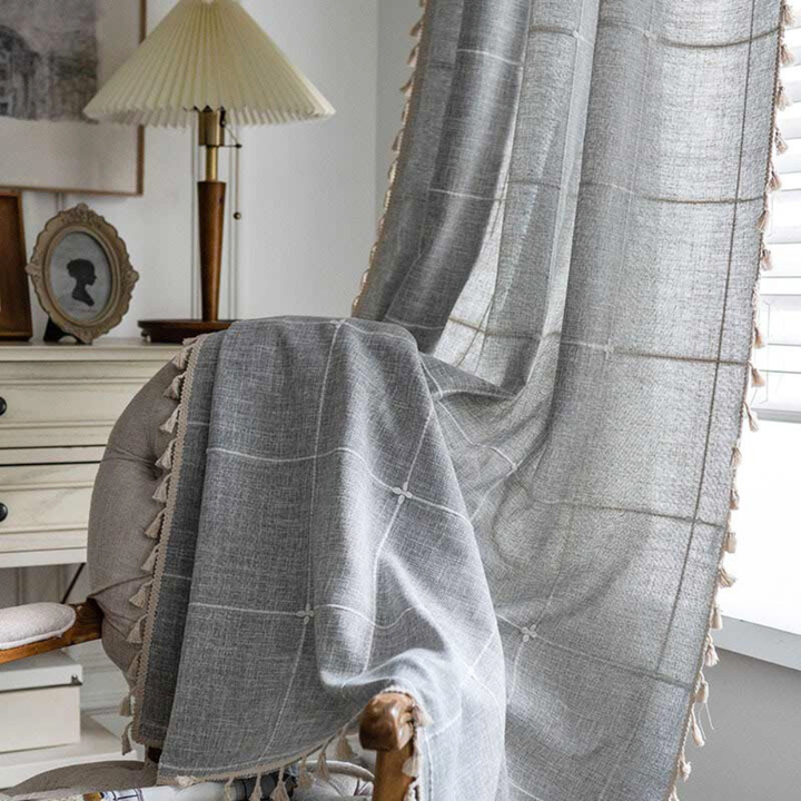 Lisslune | Plaid Tassel Semi-Blackout Curtains – Boho Style Drapes