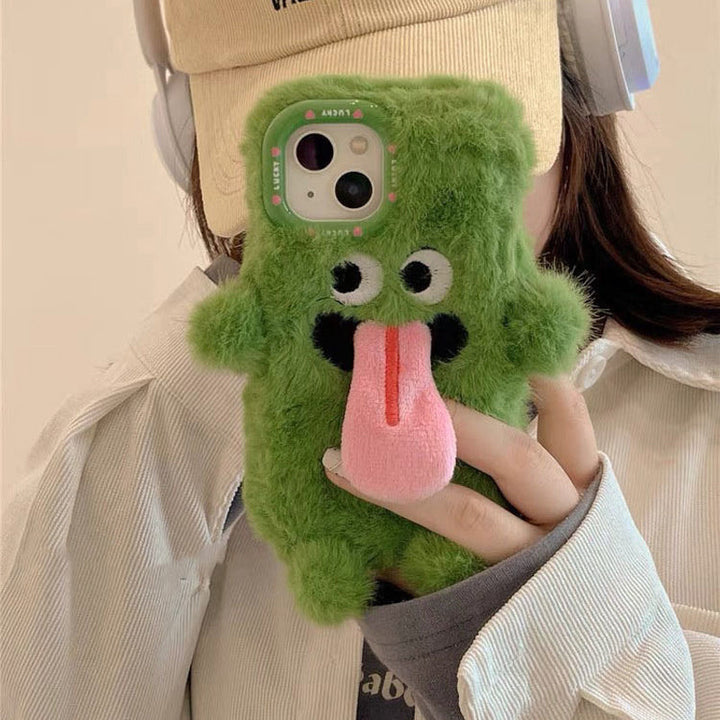 Lisslune | Funny Tongue Sticking Out Plush Phone Case For iPhone