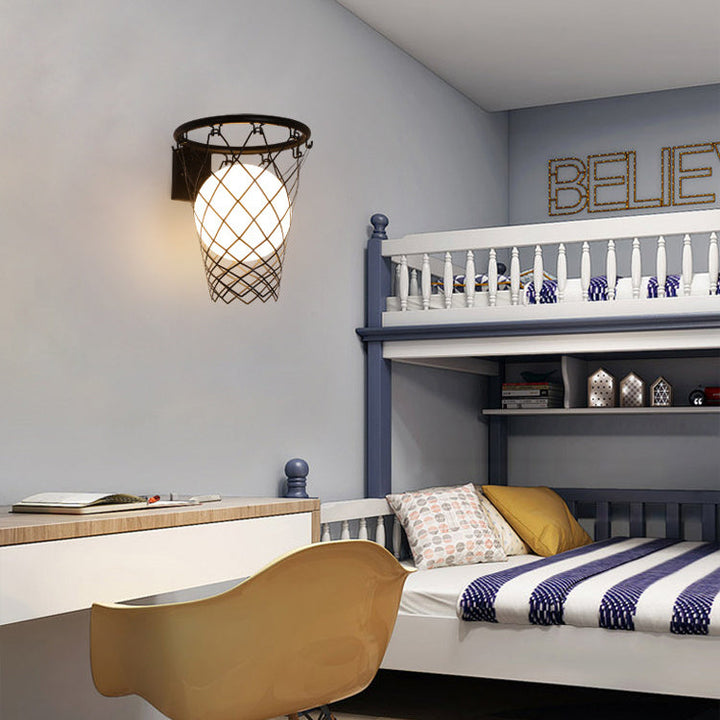 Lisslune | Slamora Children's Wall Light | Basketball Hoop Design | Glass & Metal | Art Deco Style | Bedroom Light