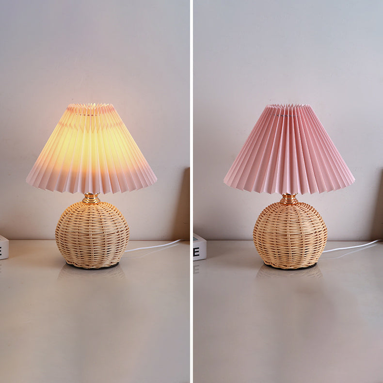 Lisslune | RattaLume Nordic LED Table Lamp | Woven Rattan & Foldable Fabric Shade | Mood Light | Decor for the Bedroom