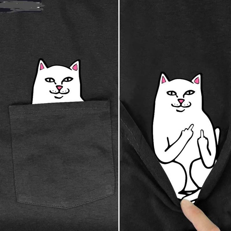 Lisslune | Pockets Middle Finger Cat T-Shirt