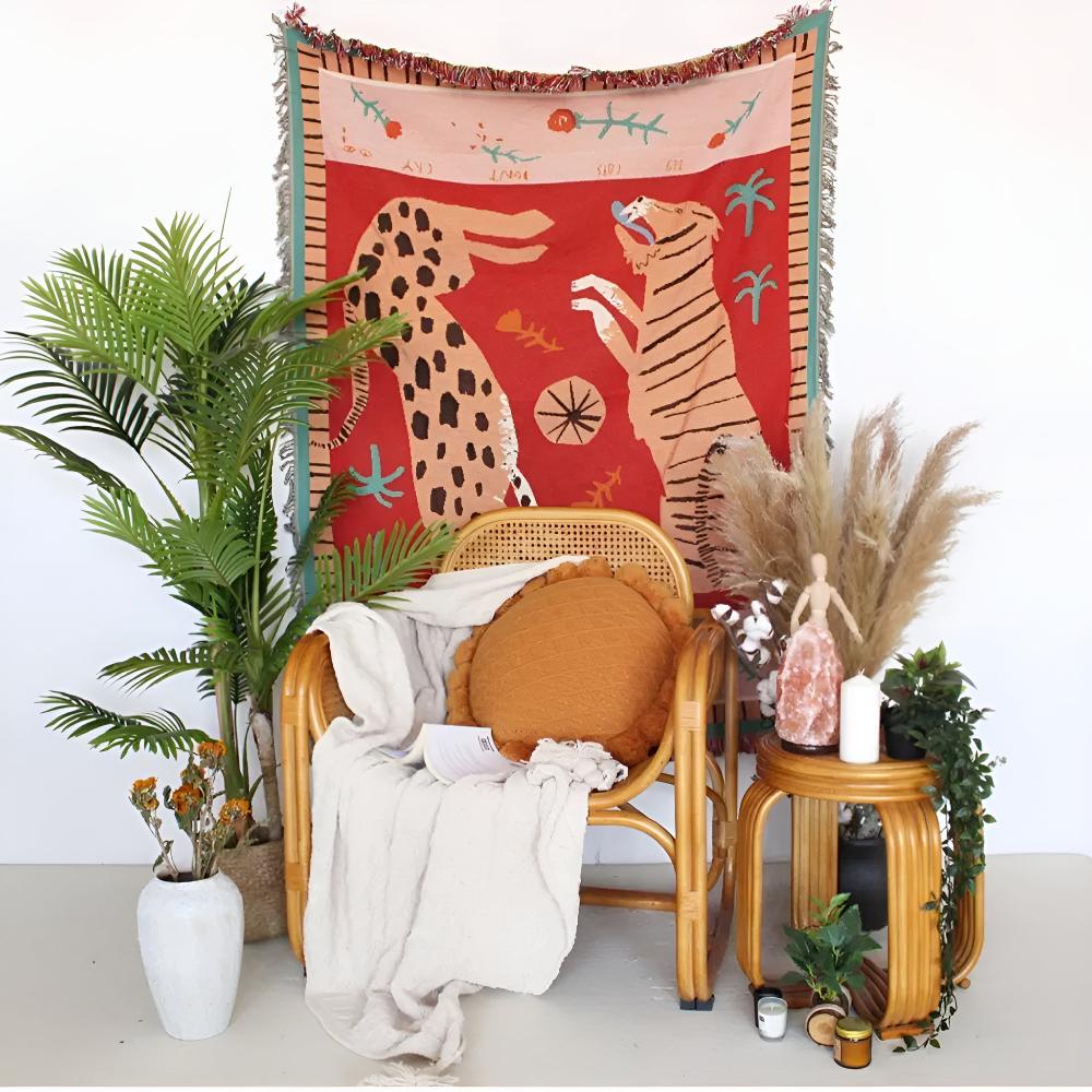 Lisslune | Leopard Woven Tassel Blanket
