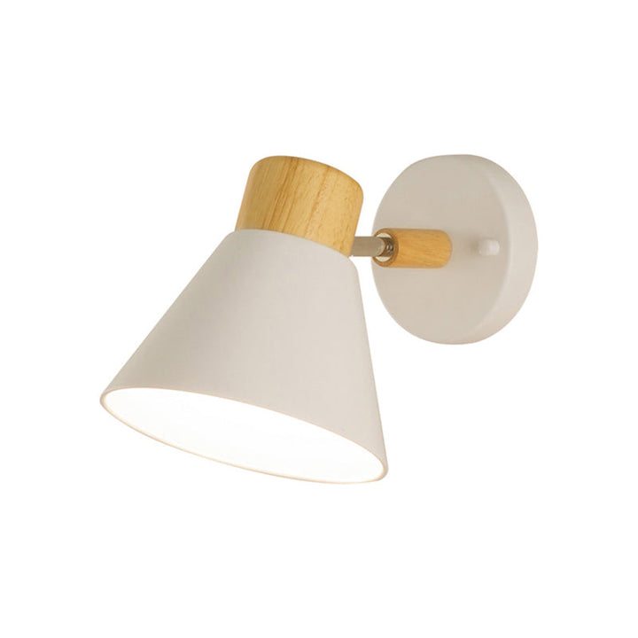 Skørter | Nordic Stylish Cone Shade Wall Mounted Light Metal and Wood 1 Bulb Nightstand Rotatable Wall Sconces in Black/White