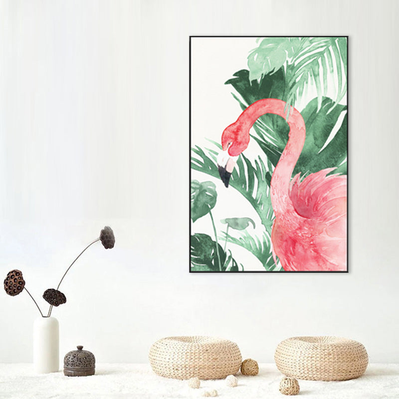 Lisslune | Tropical Style Flamingo Painting in Pastel Color Textured Canvas for Dining Room