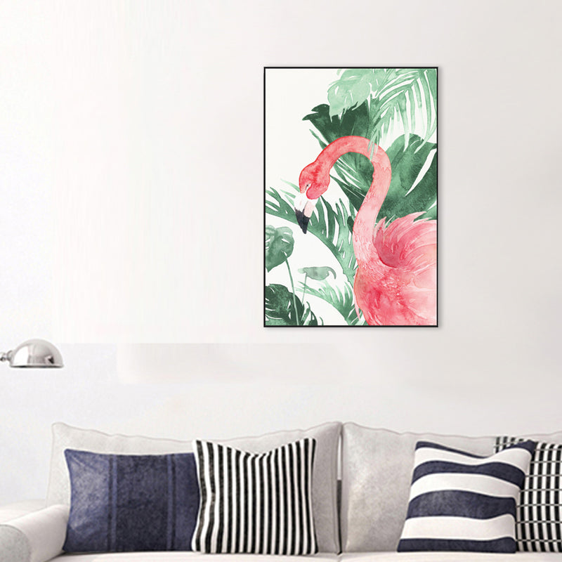 Lisslune | Tropical Style Flamingo Painting in Pastel Color Textured Canvas for Dining Room