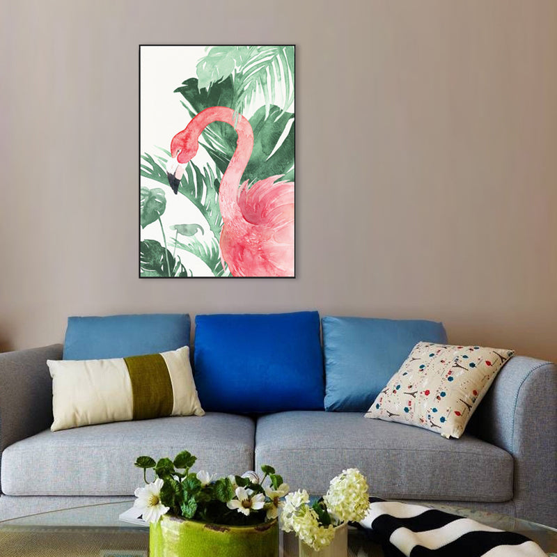 Lisslune | Tropical Style Flamingo Painting in Pastel Color Textured Canvas for Dining Room
