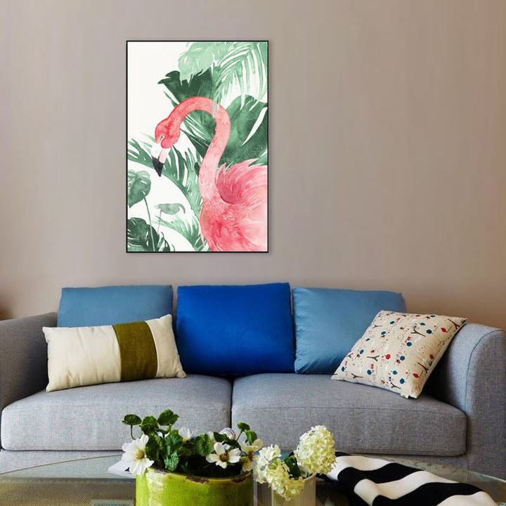 Lisslune | Tropical Style Flamingo Painting in Pastel Color Textured Canvas for Dining Room