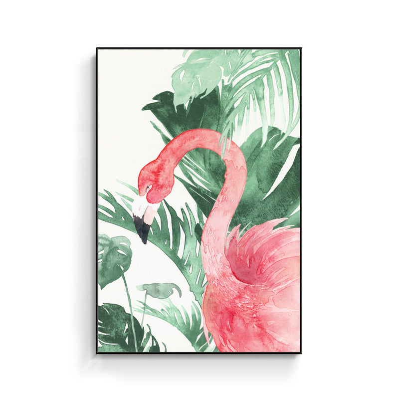 Lisslune | Tropical Style Flamingo Painting in Pastel Color Textured Canvas for Dining Room