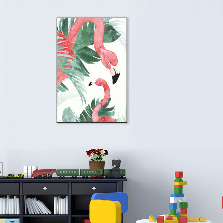 Lisslune | Tropical Style Flamingo Painting in Pastel Color Textured Canvas for Dining Room