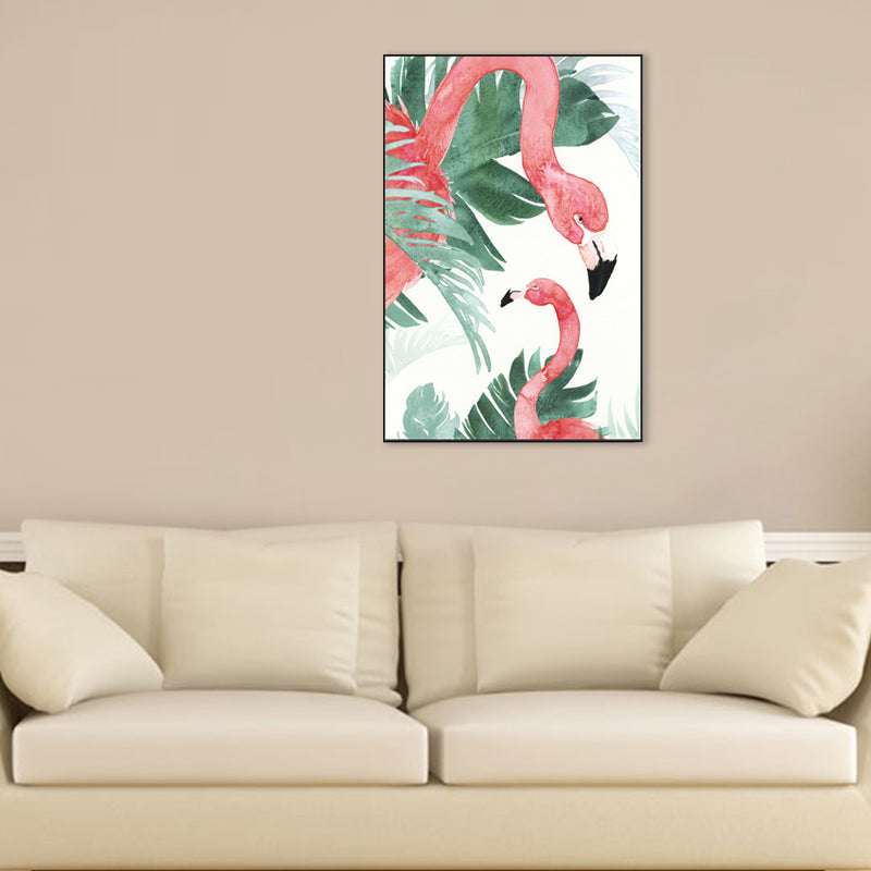 Lisslune | Tropical Style Flamingo Painting in Pastel Color Textured Canvas for Dining Room