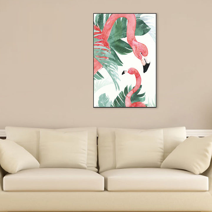 Lisslune | Tropical Style Flamingo Painting in Pastel Color Textured Canvas for Dining Room